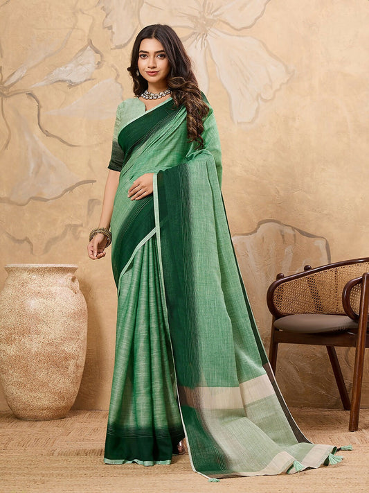Shree Shyam Fashion Pista Green Linen Saree