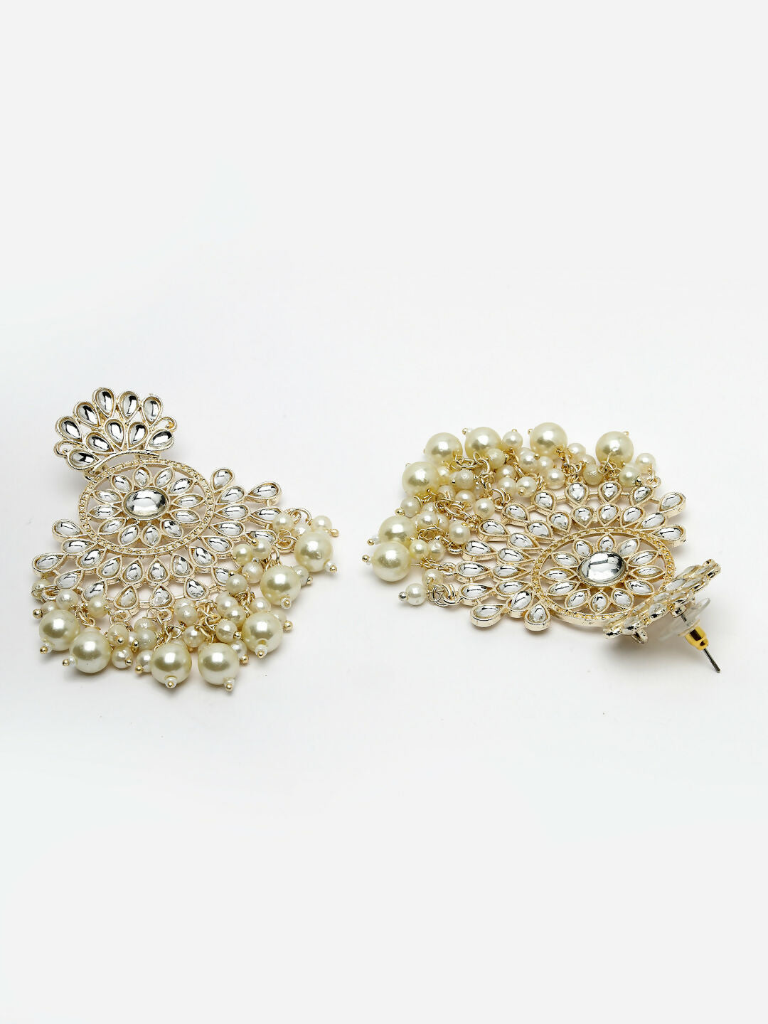 NVR Women Gold-Polished Kundan Chandbali Earrings 