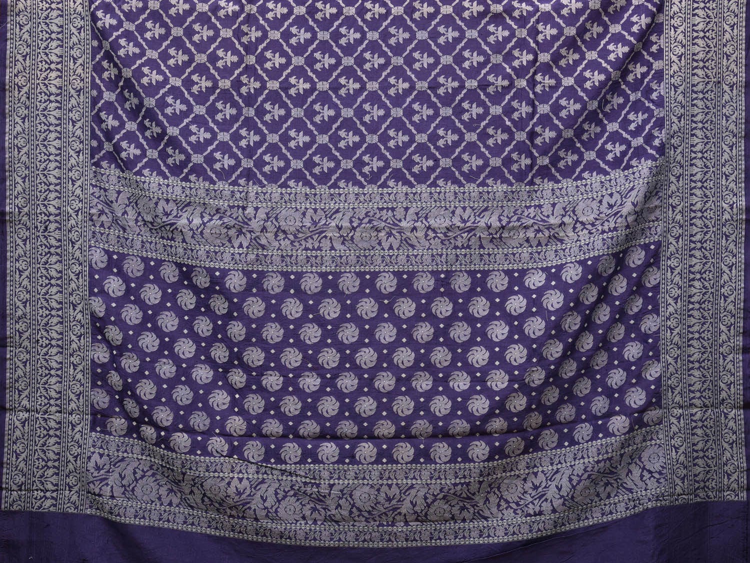 Dark Blue Cut Work Tussar Cotton Handloom Grab2Buy with All Over Jamdani Style Design - Global Threads 
