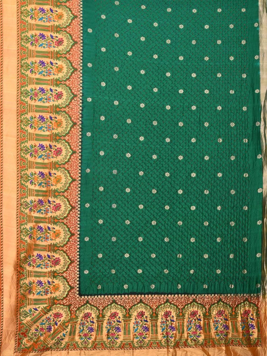 Dark Green Bandhani Paithani Silk Handloom Grab2Buy with One Side Border Design - Global Threads 