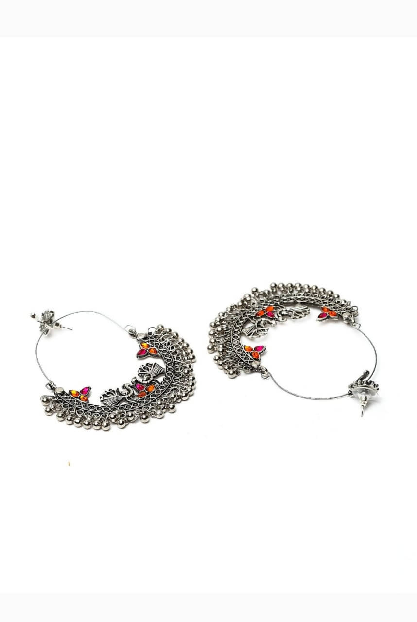 Mominos Fashion Silver-Plated Peacock Design Multi-Color Chandbali Earrings 