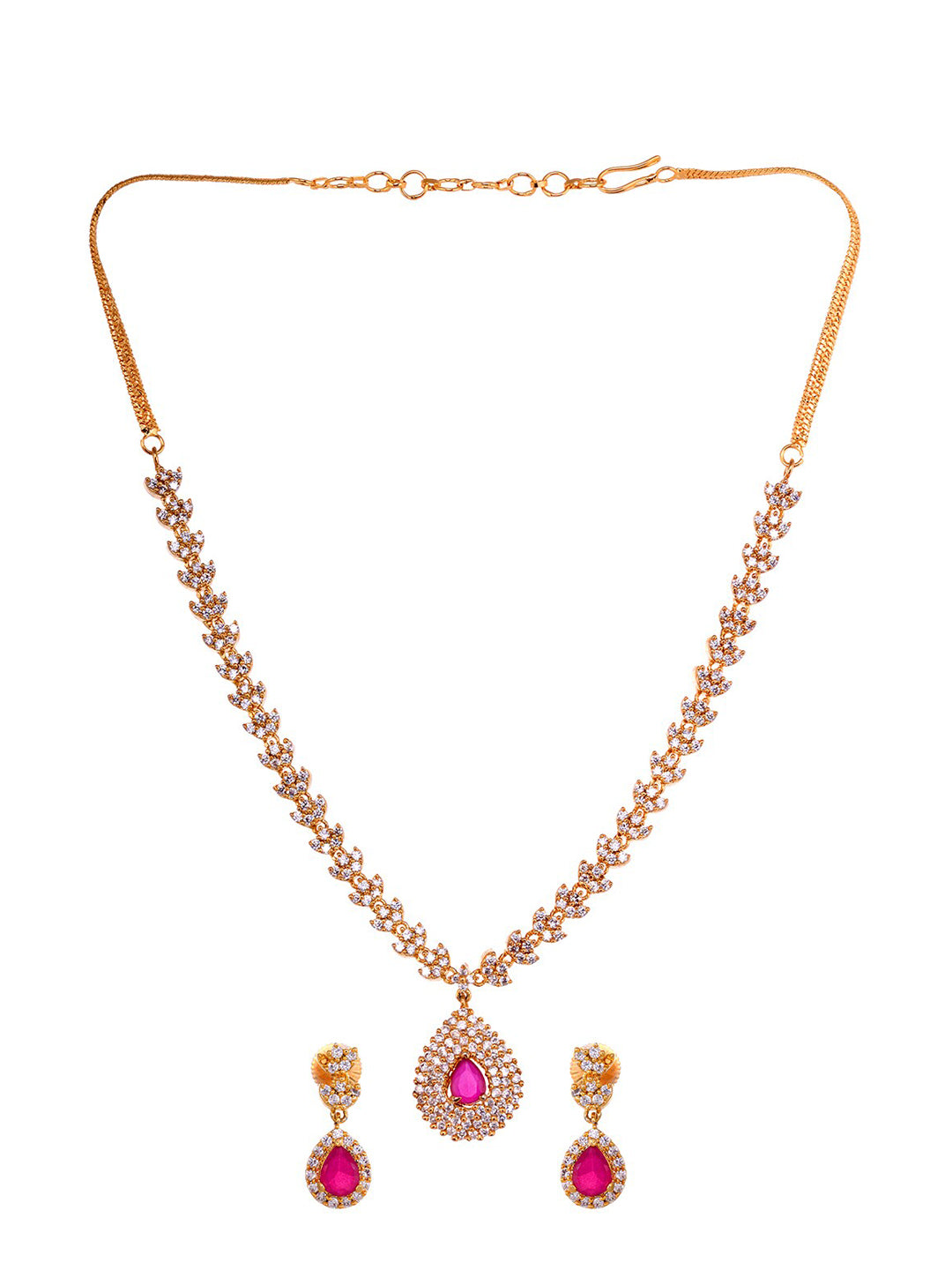 Saraf RS Jewellery Gold-Plated White & Red American Diamond Studded & Beaded Handcrafted Jewellery Set - Grab2buy