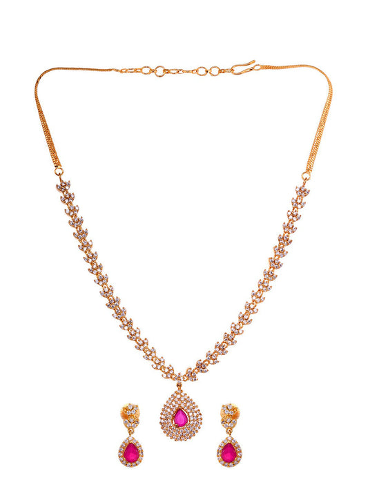 Saraf RS Jewellery Gold-Plated White & Red American Diamond Studded & Beaded Handcrafted Jewellery Set - Grab2buy