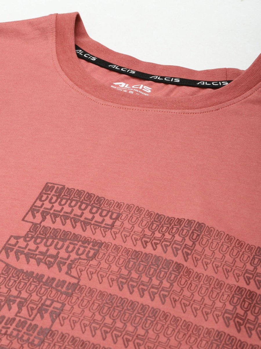 Alcis Men Pink Typography Printed Slim Fit Running T-shirt 