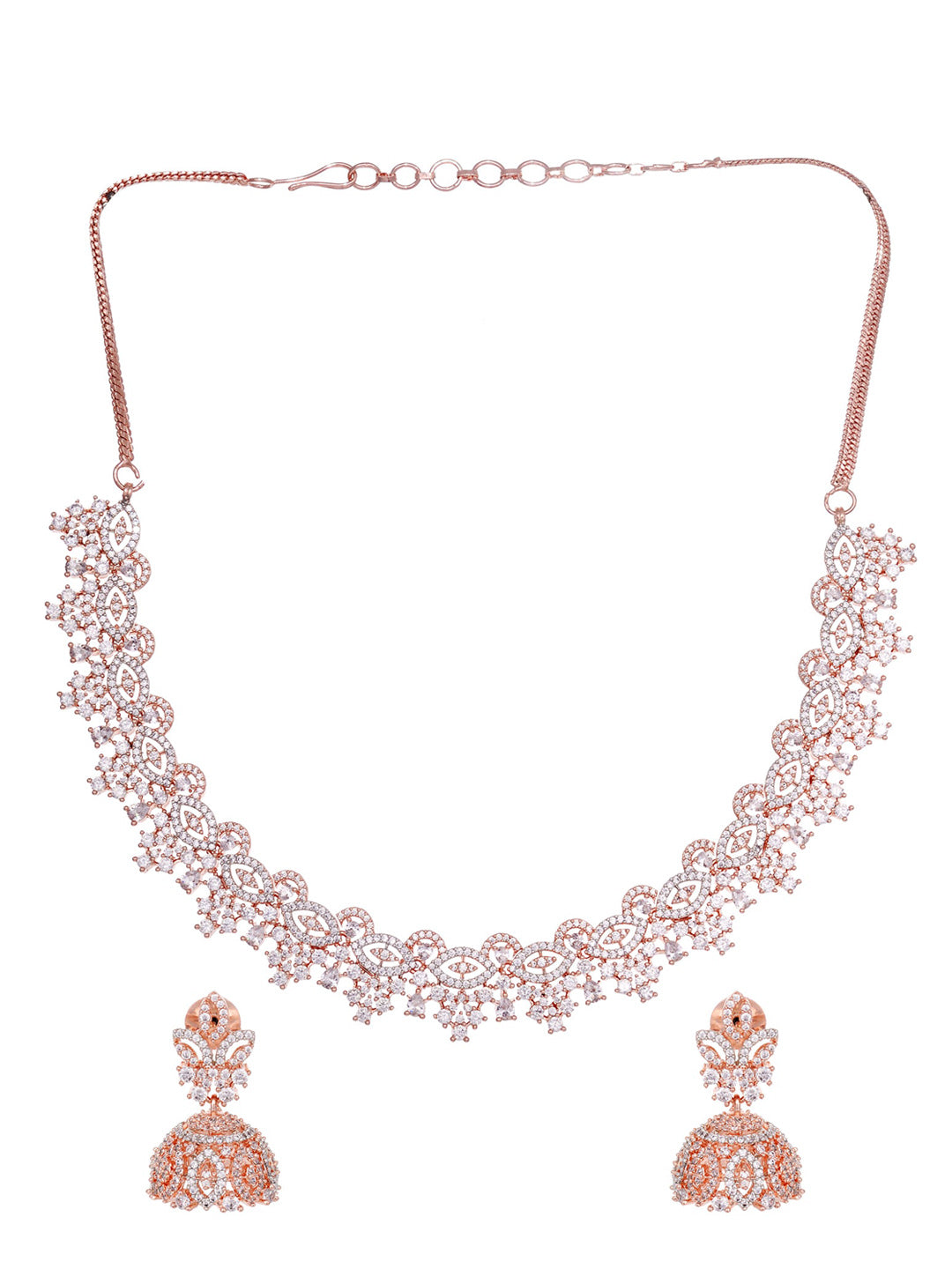 Saraf RS Jewellery Rose Gold-Plated & White AD & CZ-Studded Contemporary Jewellery Set - Grab2buy