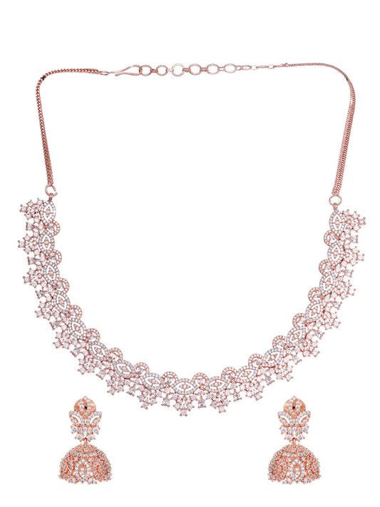 Saraf RS Jewellery Rose Gold-Plated & White AD & CZ-Studded Contemporary Jewellery Set - Grab2buy