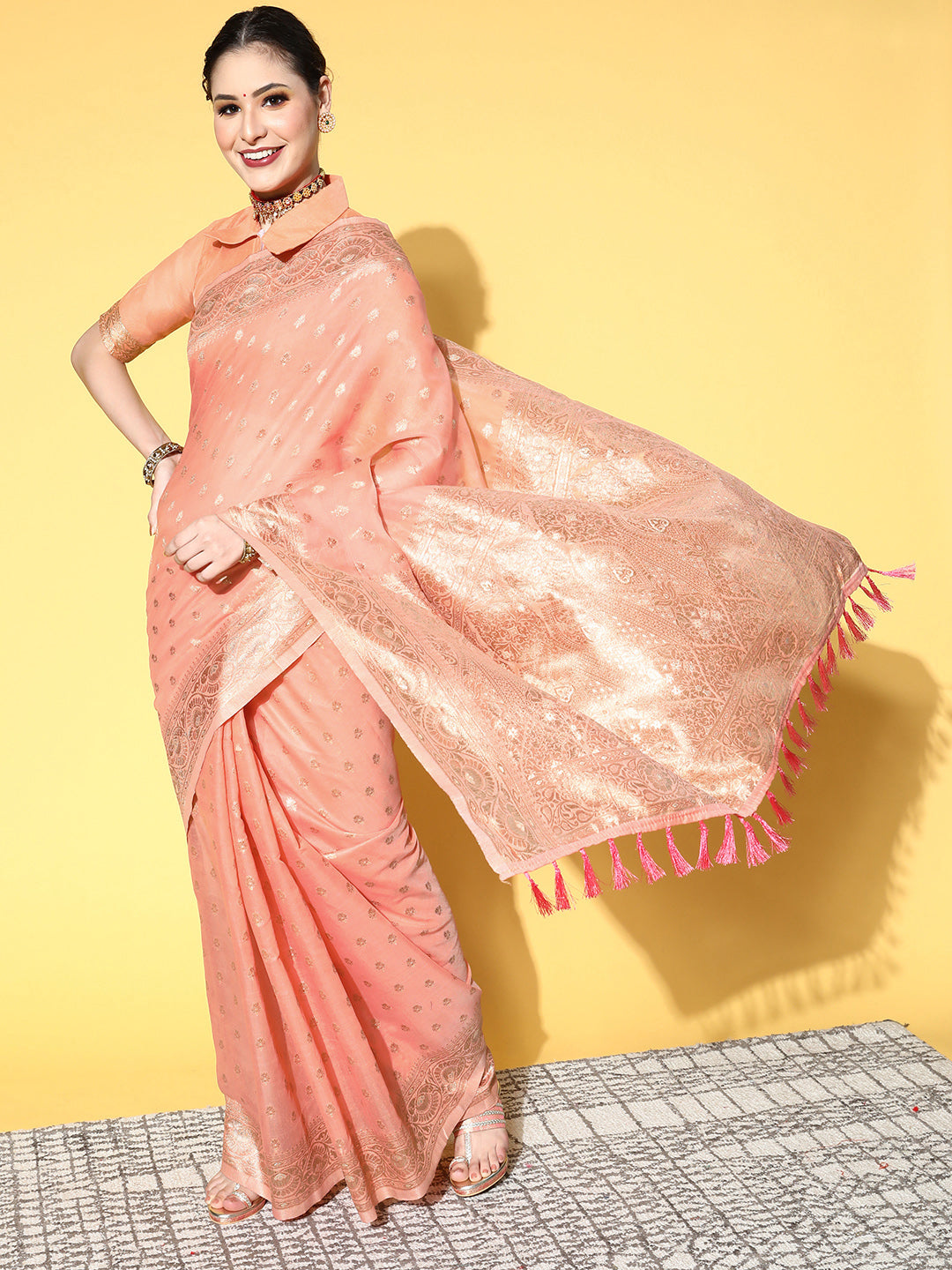 Saree Mall Ethnic Motifs With Woven Design Border Saree
