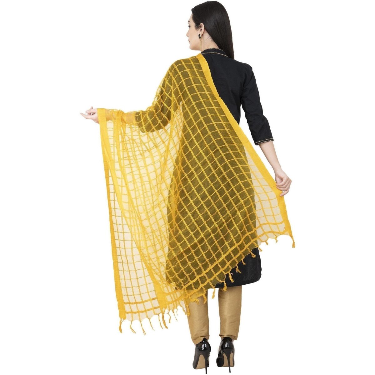 A R Silk Cotton Square Regular Dupatta Yellow Color Dupatta or Chunni 
