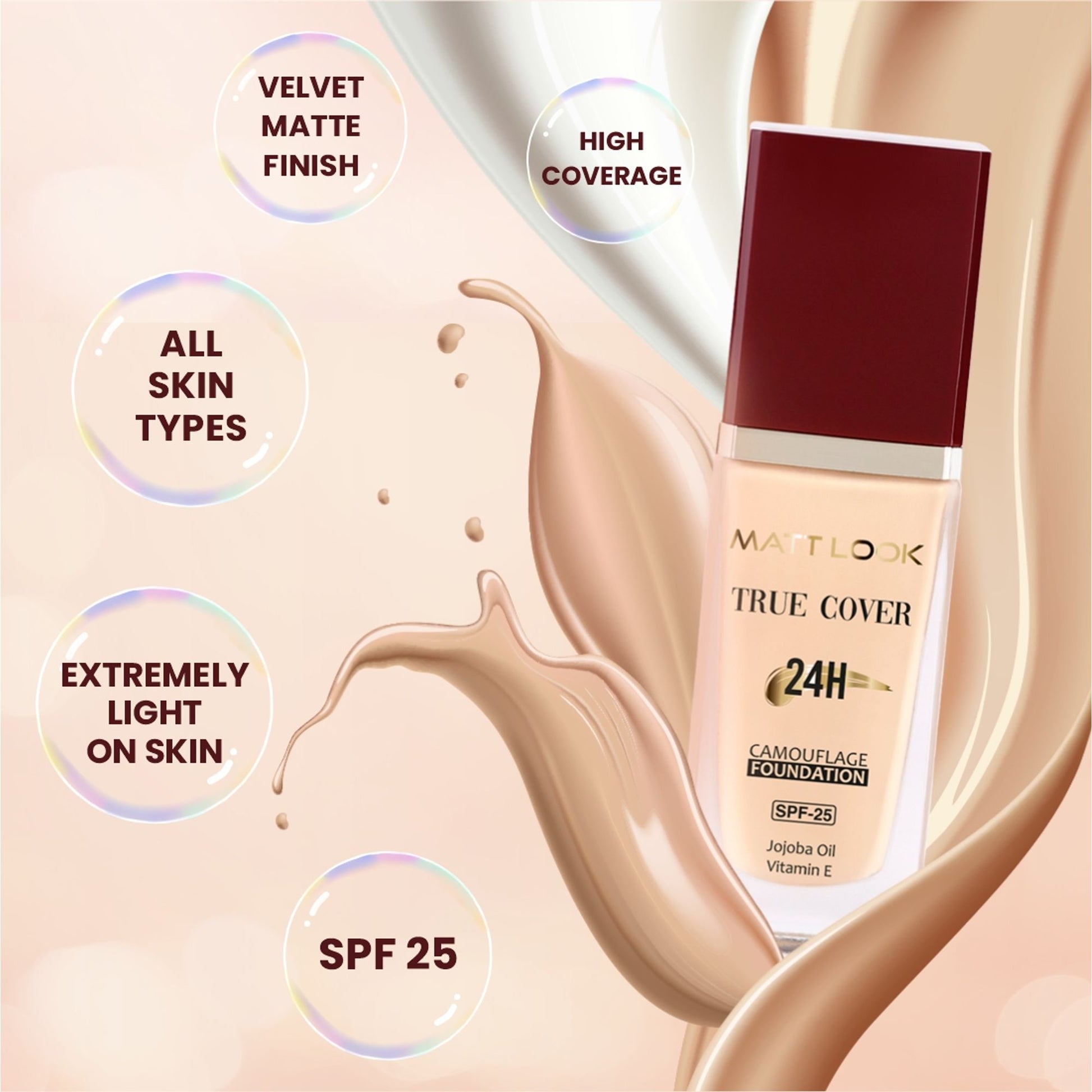 Matt Look True Cover Camouflage 24Hrs Long Stay Foundation - Sun Beige 