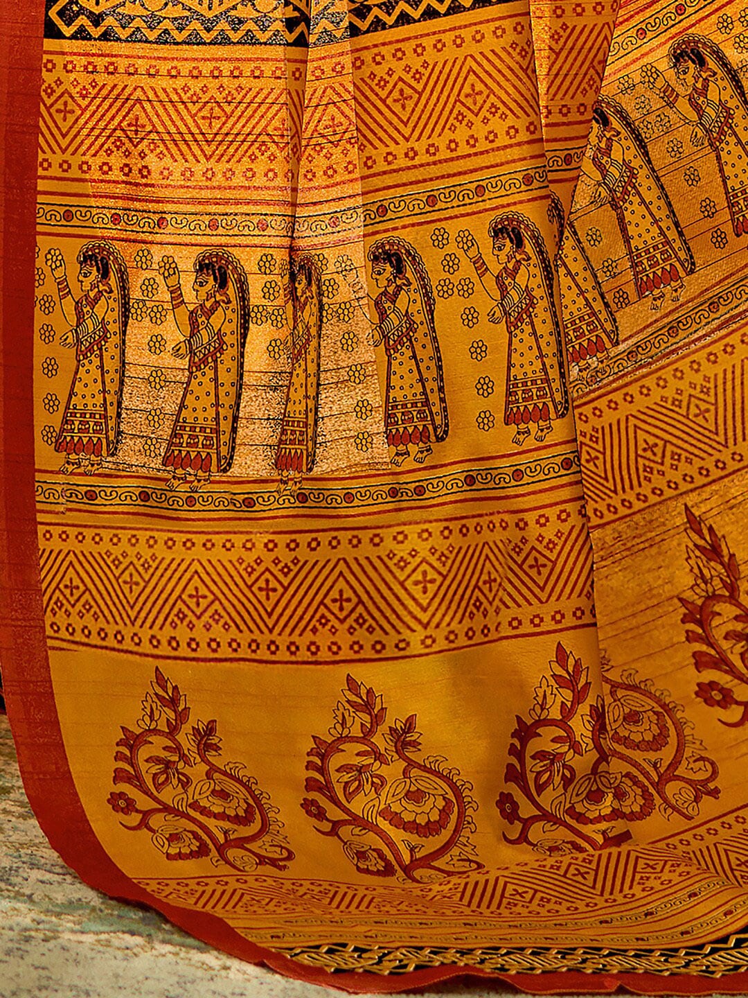 Saree Mall Mustard & Maroon Ethnic Motifs Printed Bhagalpuri Sarees