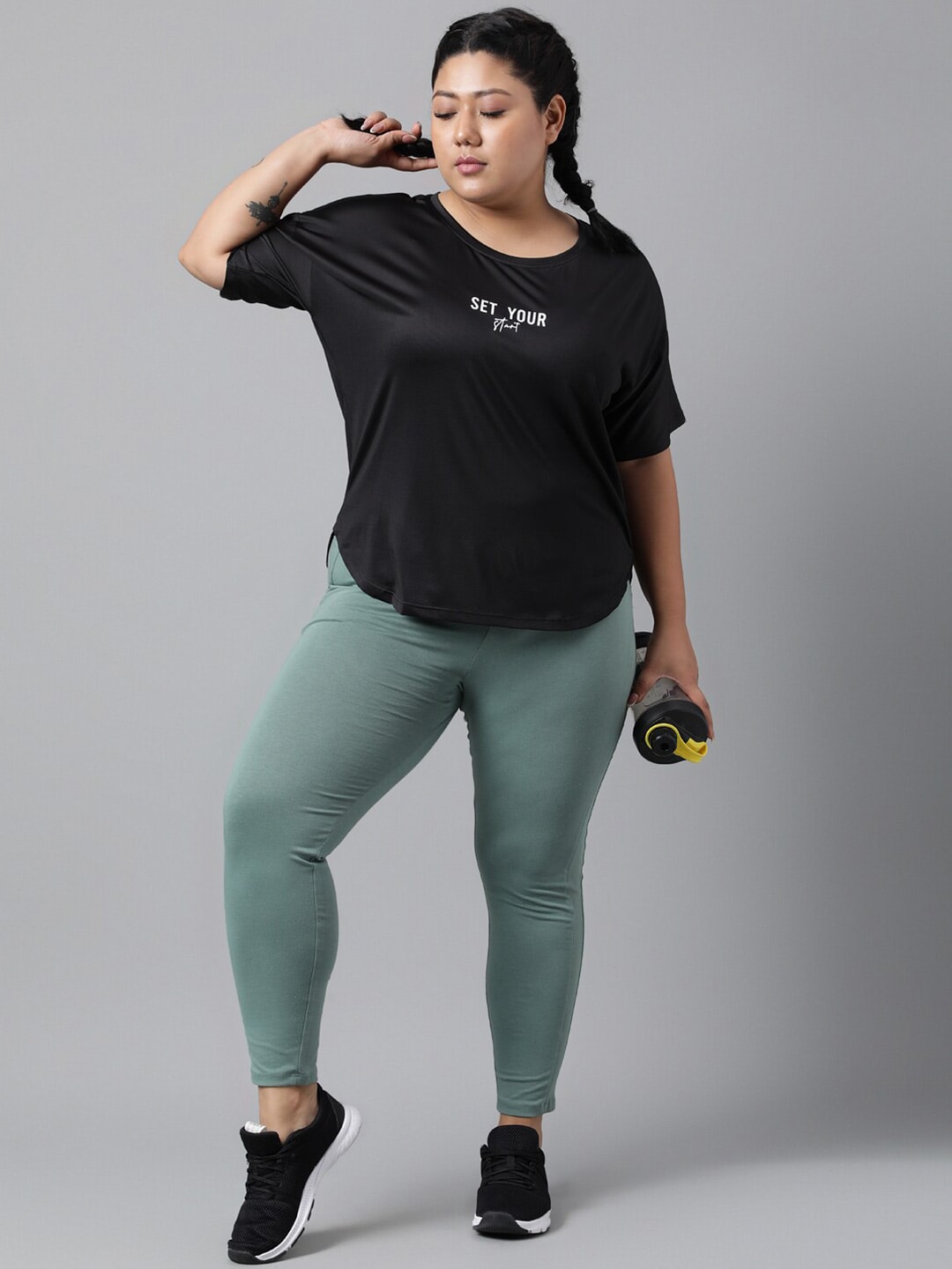 MKH Typography Printed Plus Size Drop Shoulder Sleeves Relaxed Fit Dri-FIT Sports T-shirt 