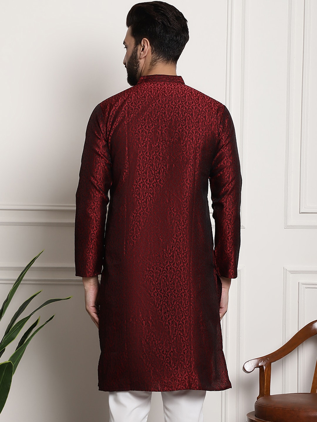 Sojanya Men Maroon Printed Straight Kurta 