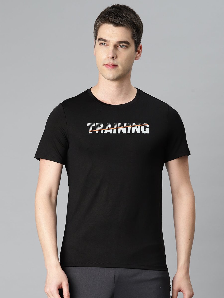 Alcis Men Typography Printed Anti Static Slim Fit Sports T-shirt