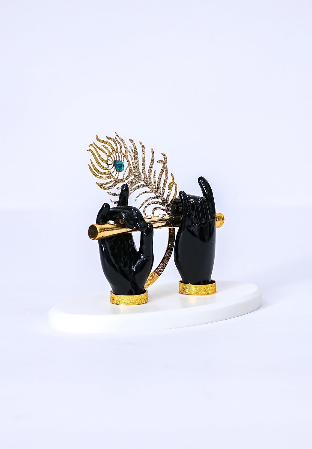 House Of Wemy Gold-Polished Lord Krishna Hands Idol with Flute and Pecock Feather - Black 