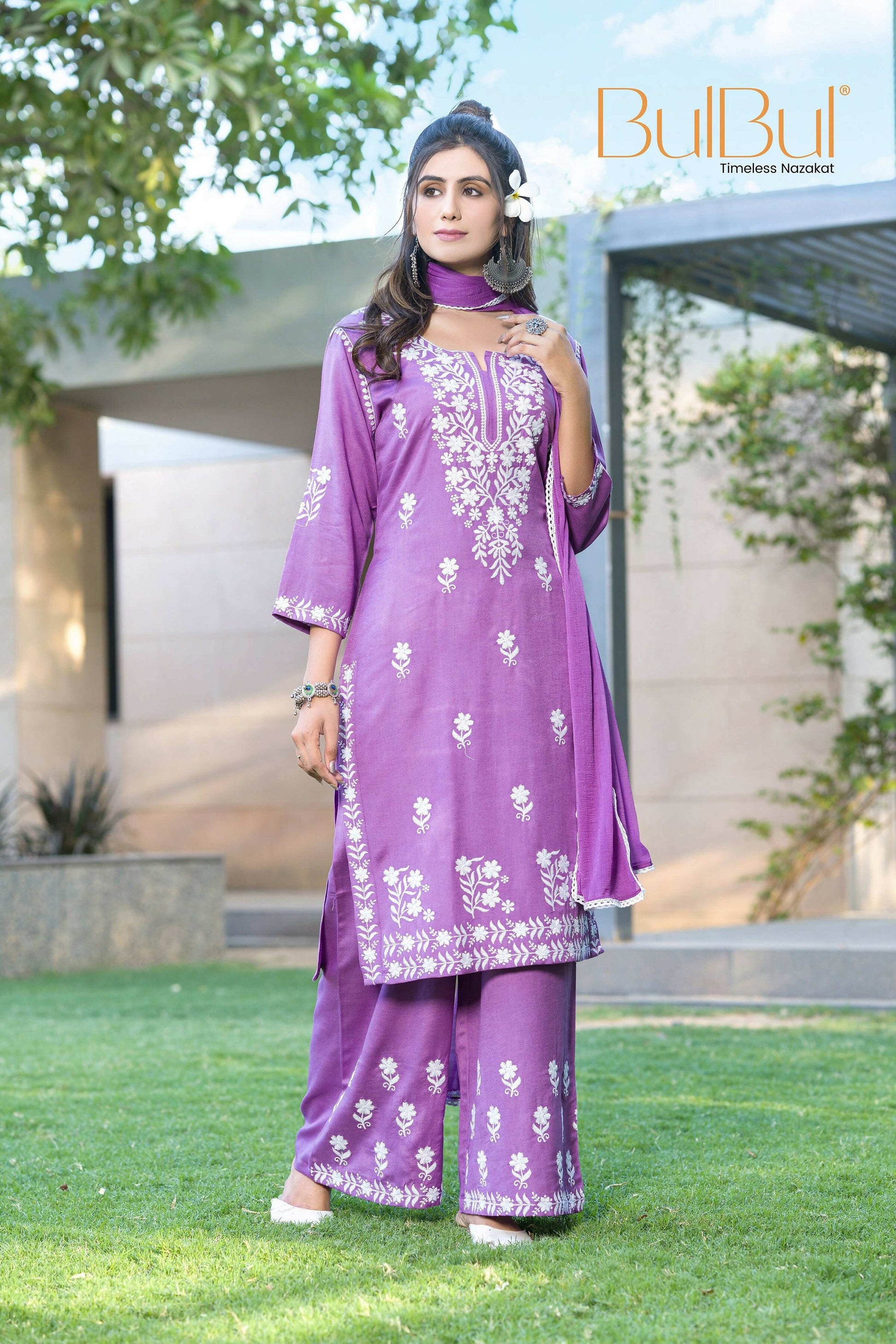 BulBul Meher Purple Rayon Kurta Set with Dupatta 