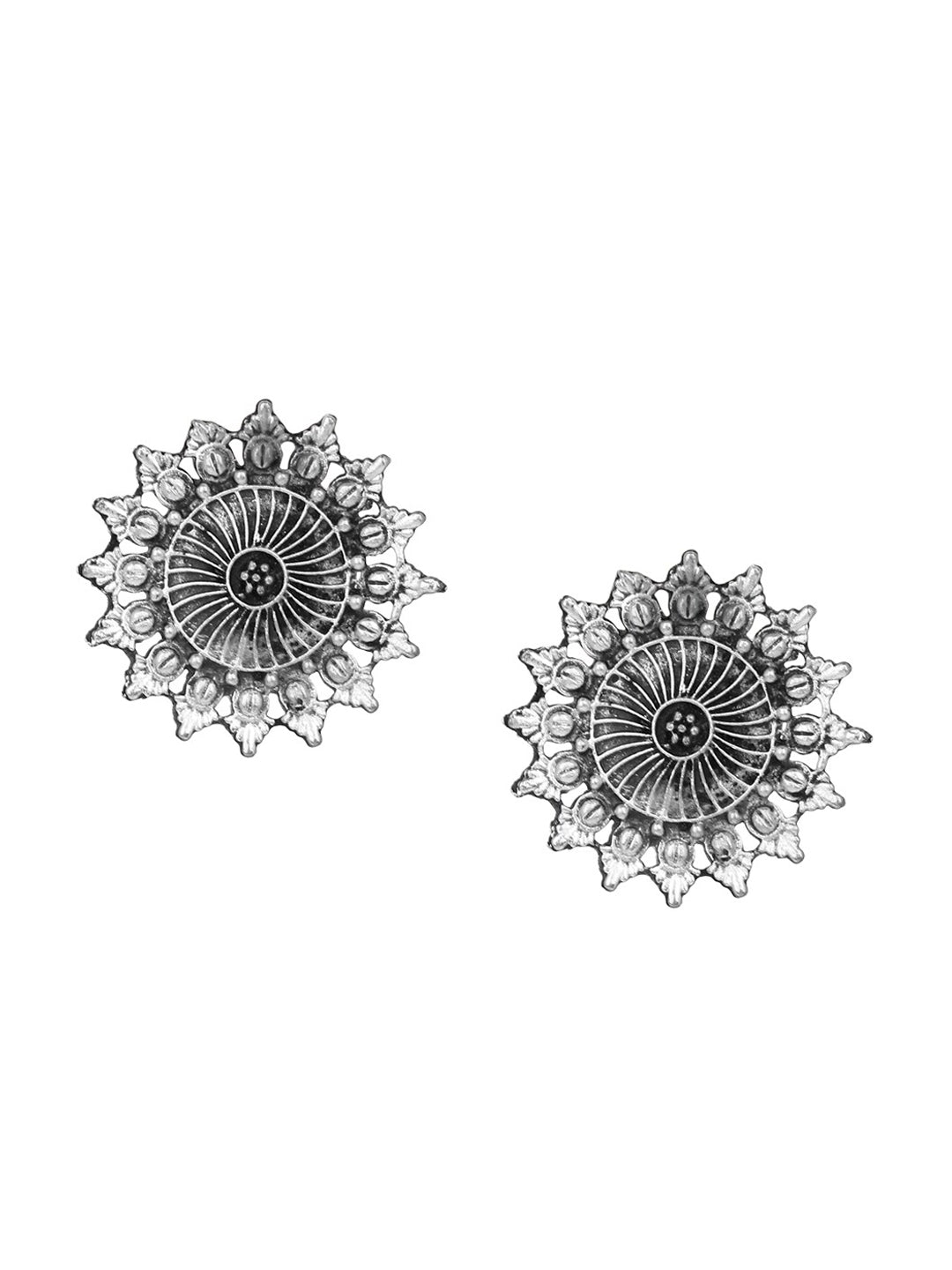 Cardinal Silver-Toned Black Oxidized Choker Necklace Set - Grab2buy