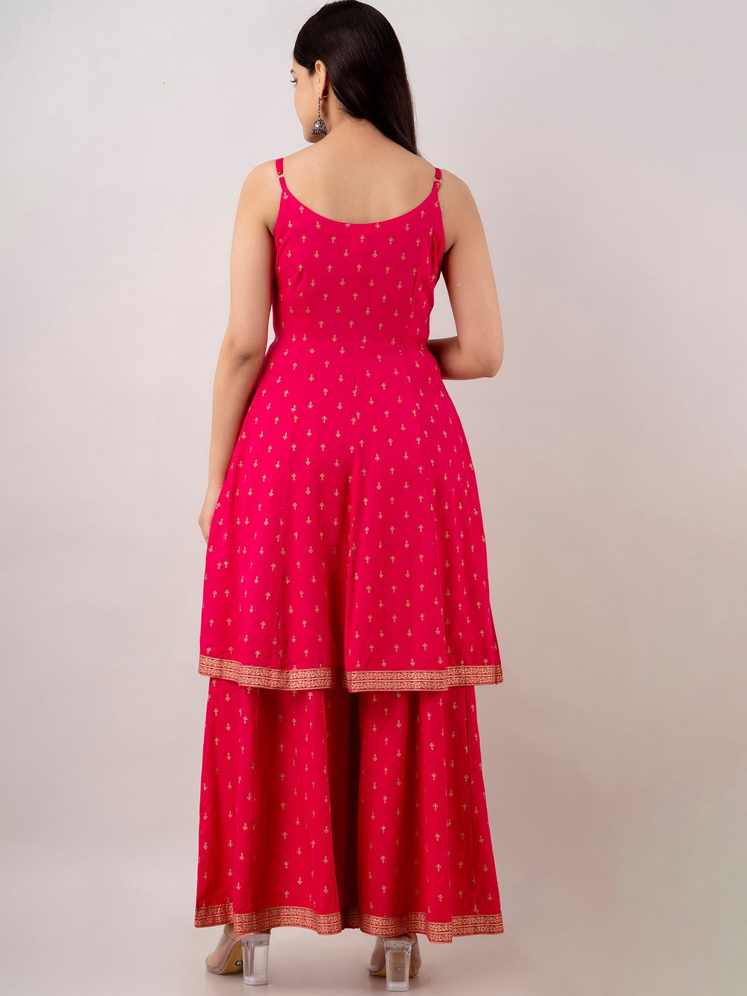 Kalini Women Floral Embroidered Spaghetti Kurta Sharara and Dupatta set 
