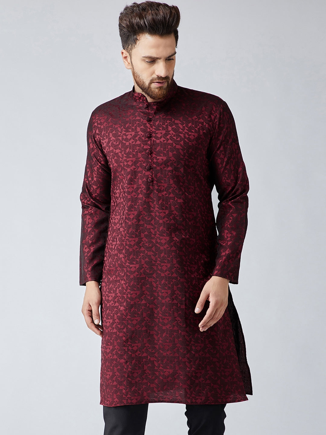 Sojanya Men Maroon Woven Design Straight Kurta 
