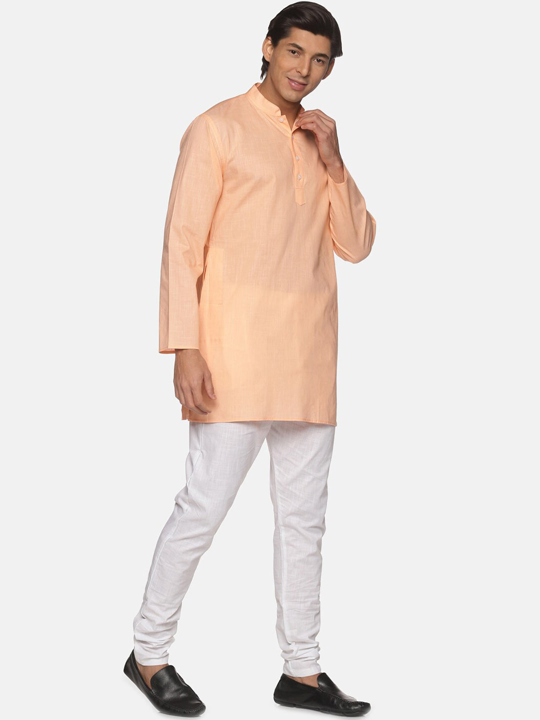 Sethukrishna Men Orange Striped Pure Cotton Kurta with Pyjamas