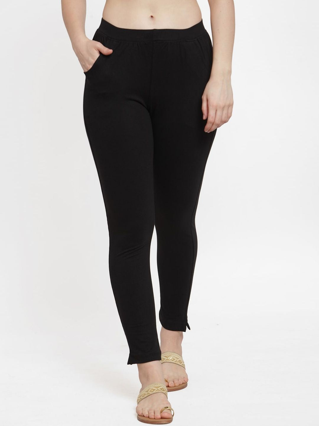 TAG 7 Women Pack Of 2 Pink & Black Solid Straight-Fit Ankle-Length Leggings