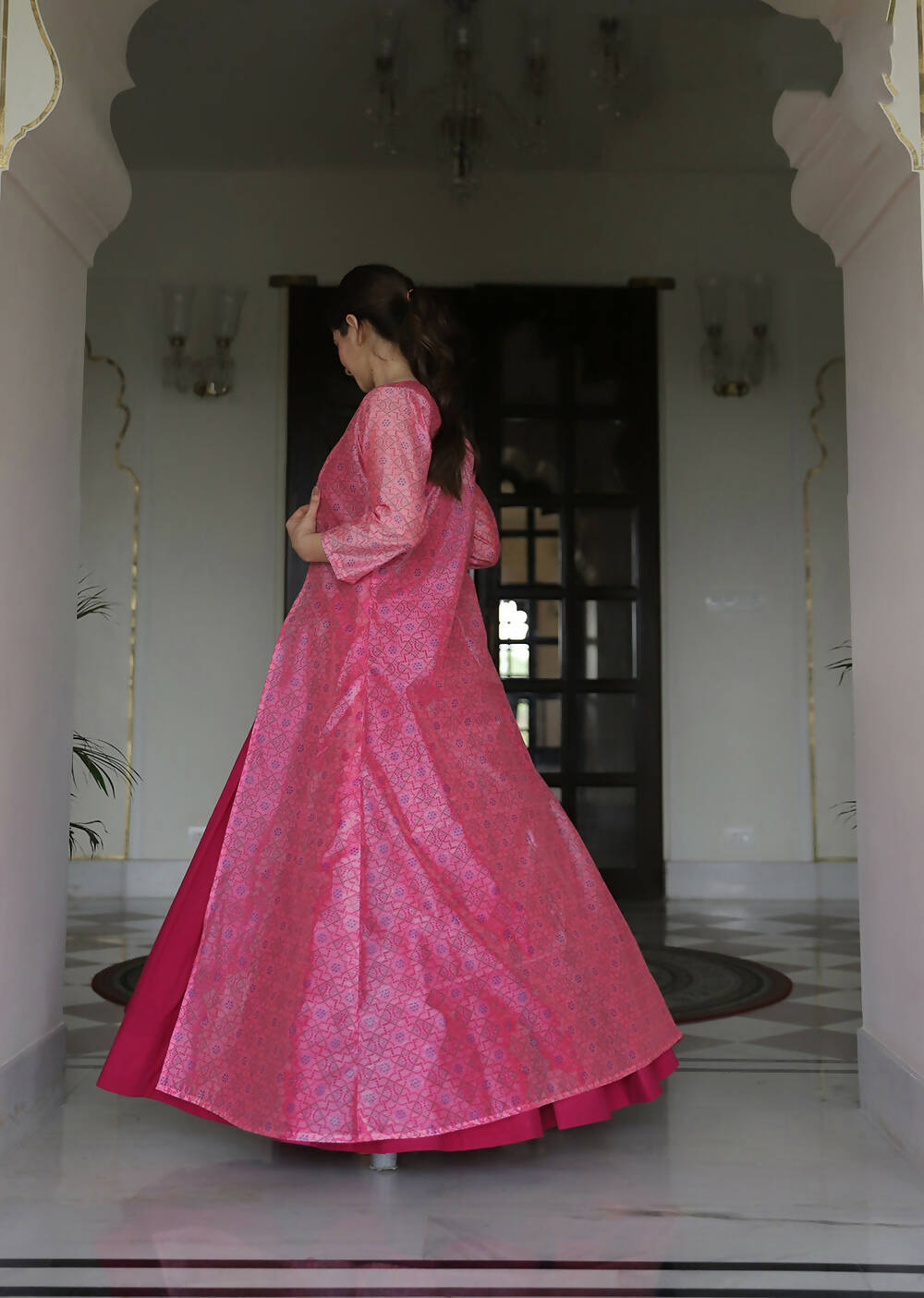 Partywear Designer Digital print Pink Maslin Gown - Anbazaar - Grab2buy