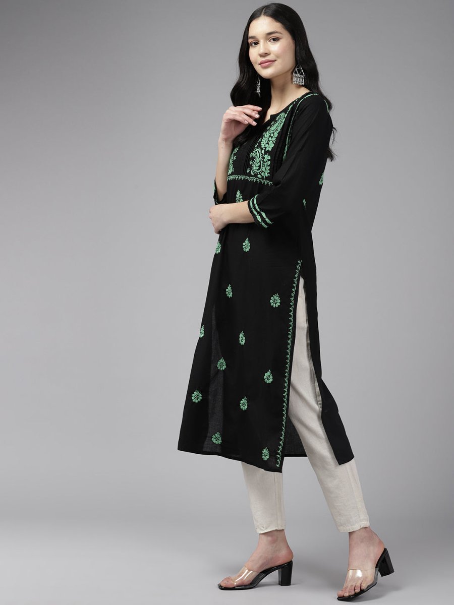 ADA Women Ethnic Motifs Embroidered Cotton Chikankari Floral Kurta 