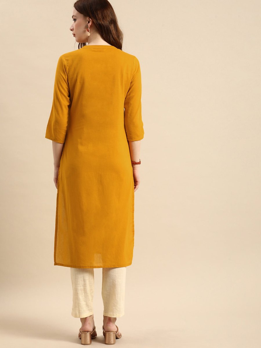 All About You Women Yellow Bandhani Yoke Design Pure Cotton Kurta
