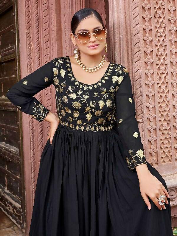Joban Fashion Black Readymade Dress With Sequins embroidery Work