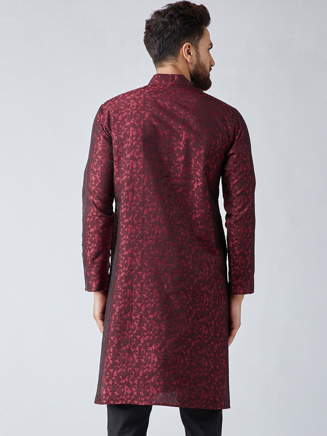 Sojanya Men Maroon Woven Design Straight Kurta 