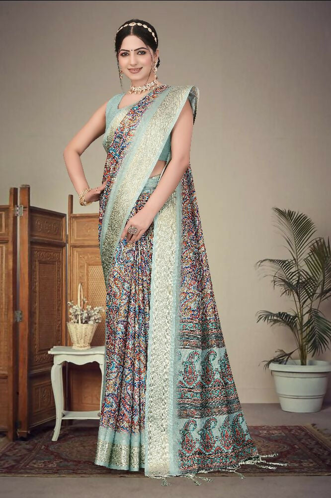 PR Fashion Multi Heavy Rich Cotton Silk Digital Print & Jacquard Saree