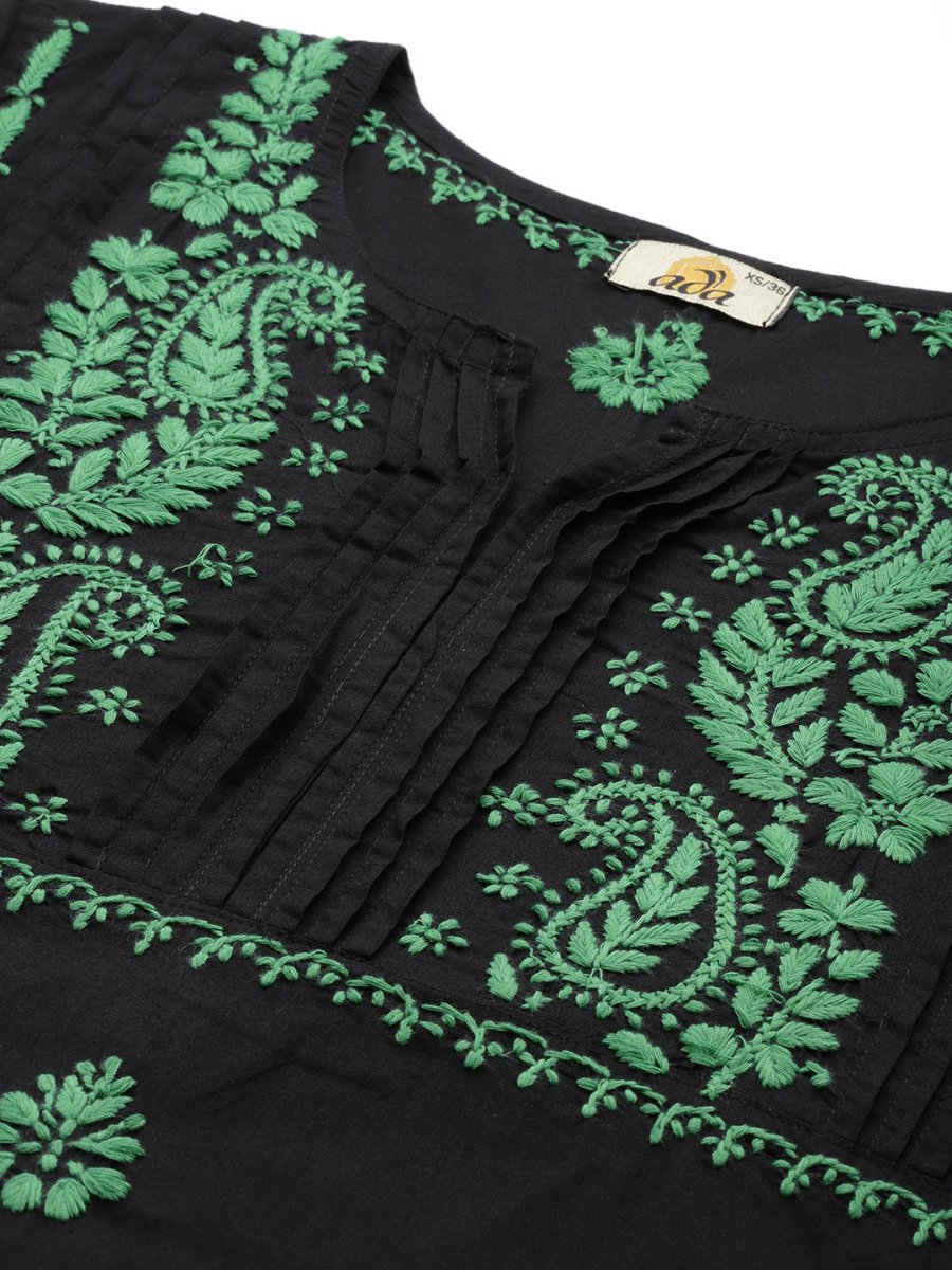 ADA Women Ethnic Motifs Embroidered Cotton Chikankari Floral Kurta 