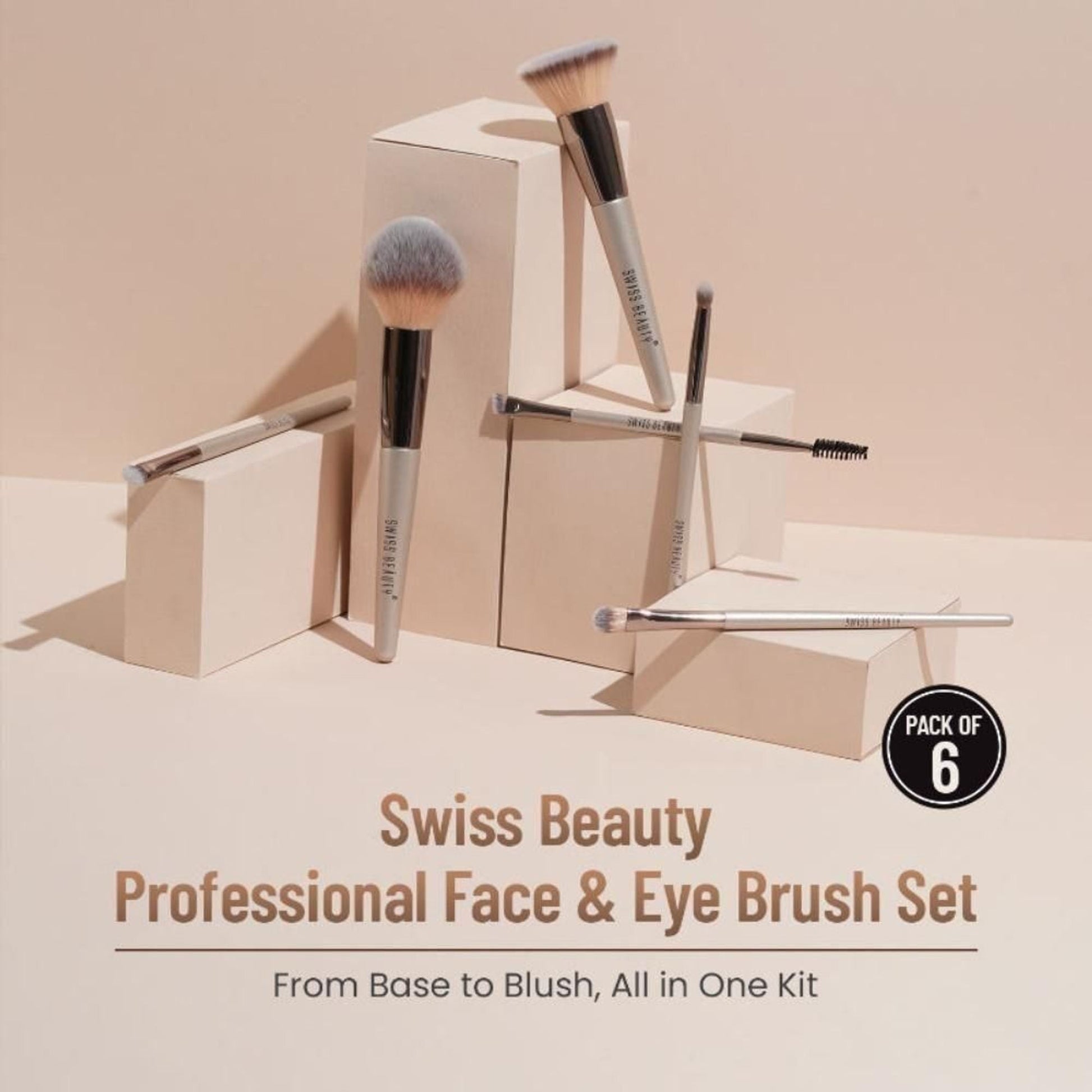 Swiss Beauty Professional Face & Eye Brush, Soft Synthetic Bristles , Flawless Application- Set of 6