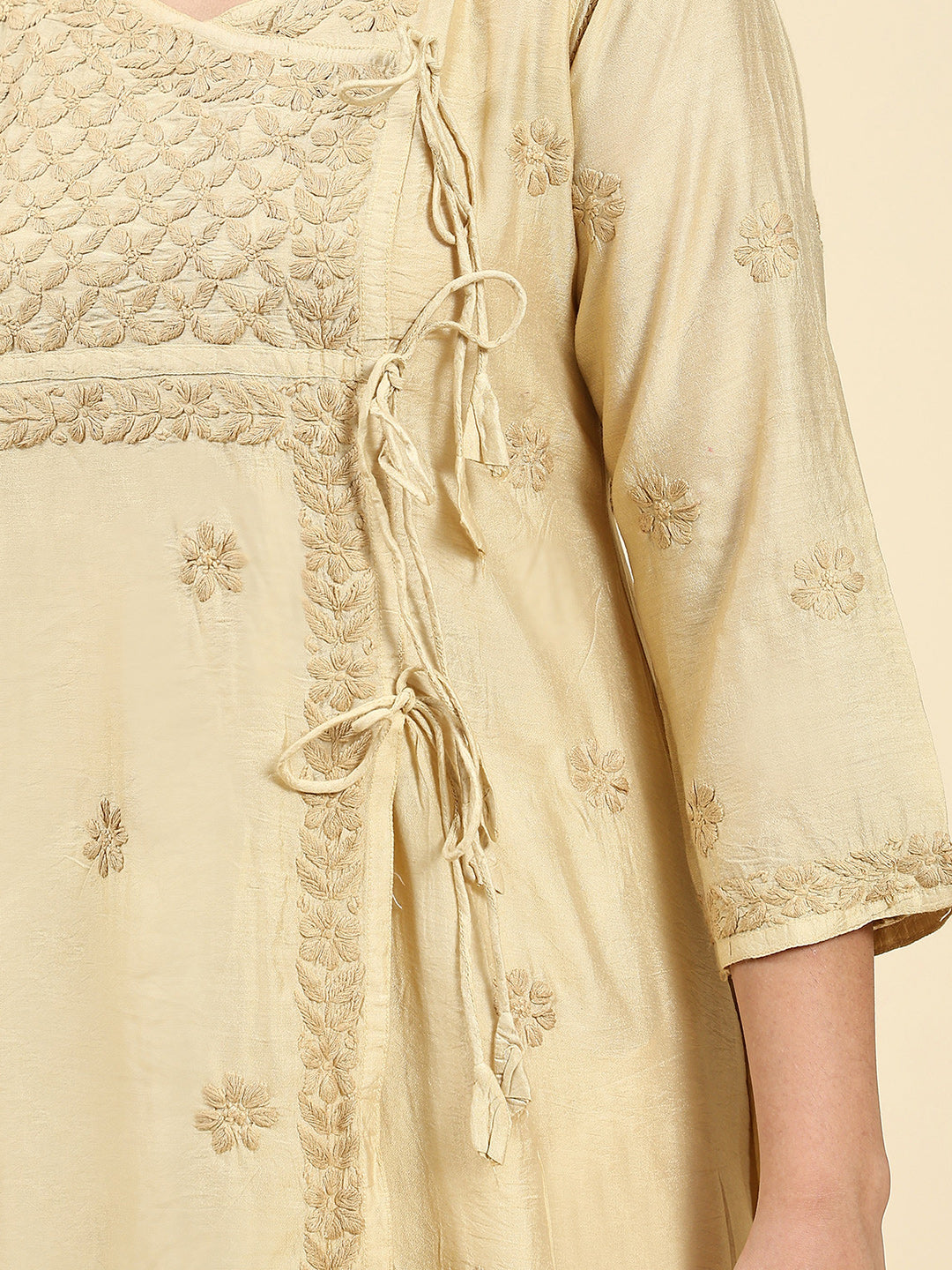 HOUSE OF KARI Embroidered Chikankari Chanderi Silk Anarkali Kurta 