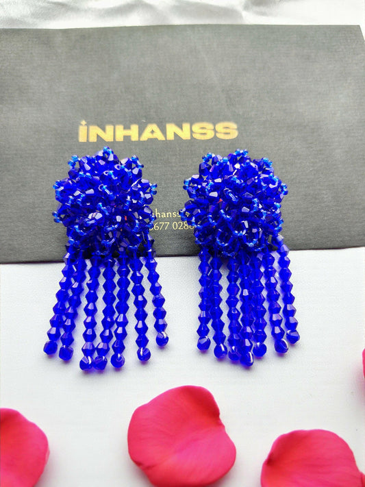 Inhanns Handmade Crystal Water Fall Earrings - Short - Royal Blue