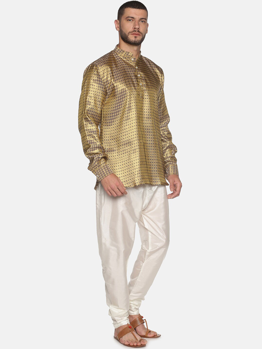 Sethukrishna Men Gold-Toned Ethnic Motifs Kurta with Pyjamas
