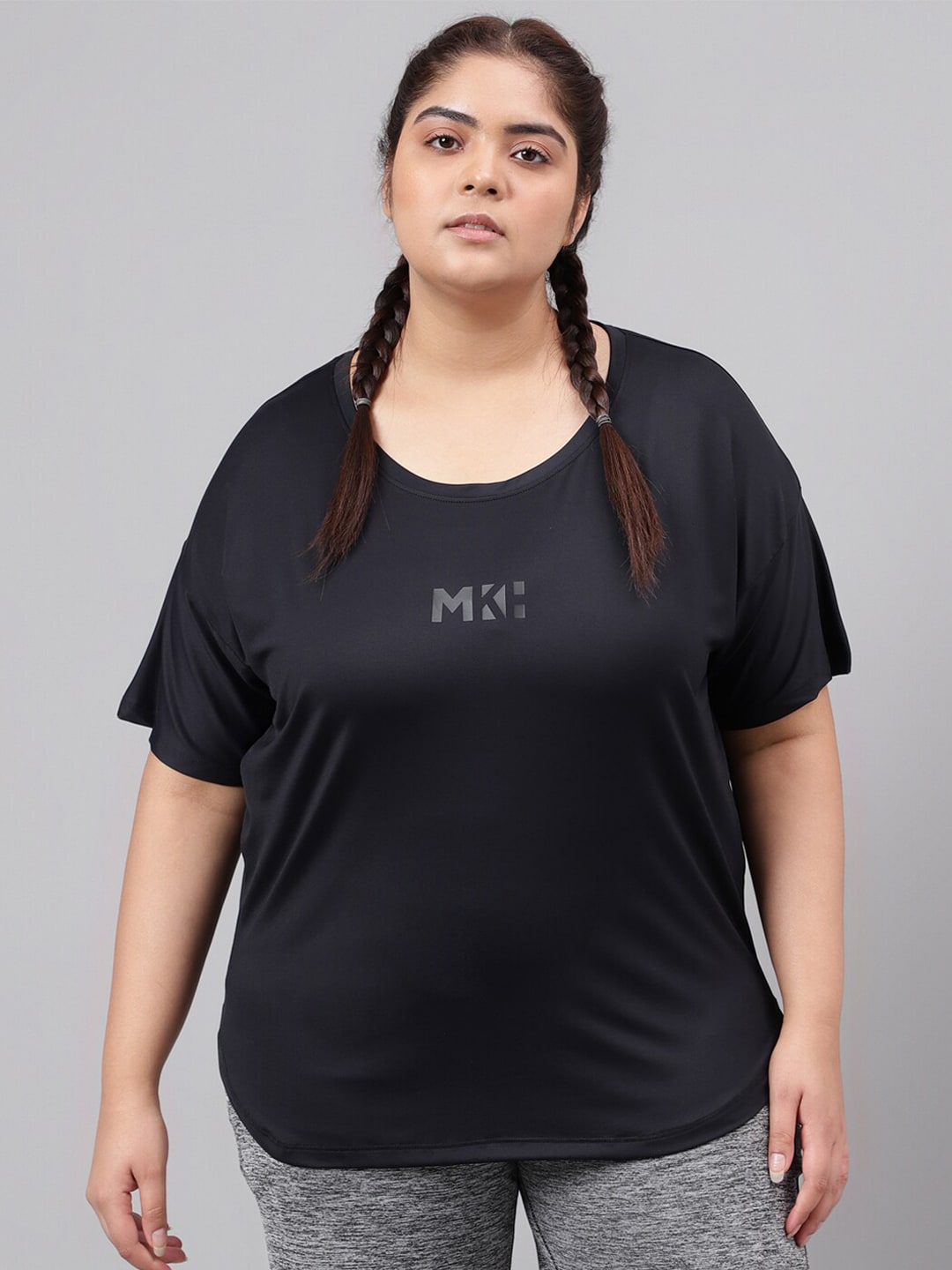 MKH Plus Size Drop Shoulder Sleeves Relaxed Fit Dri-FIT Sports T-shirt 