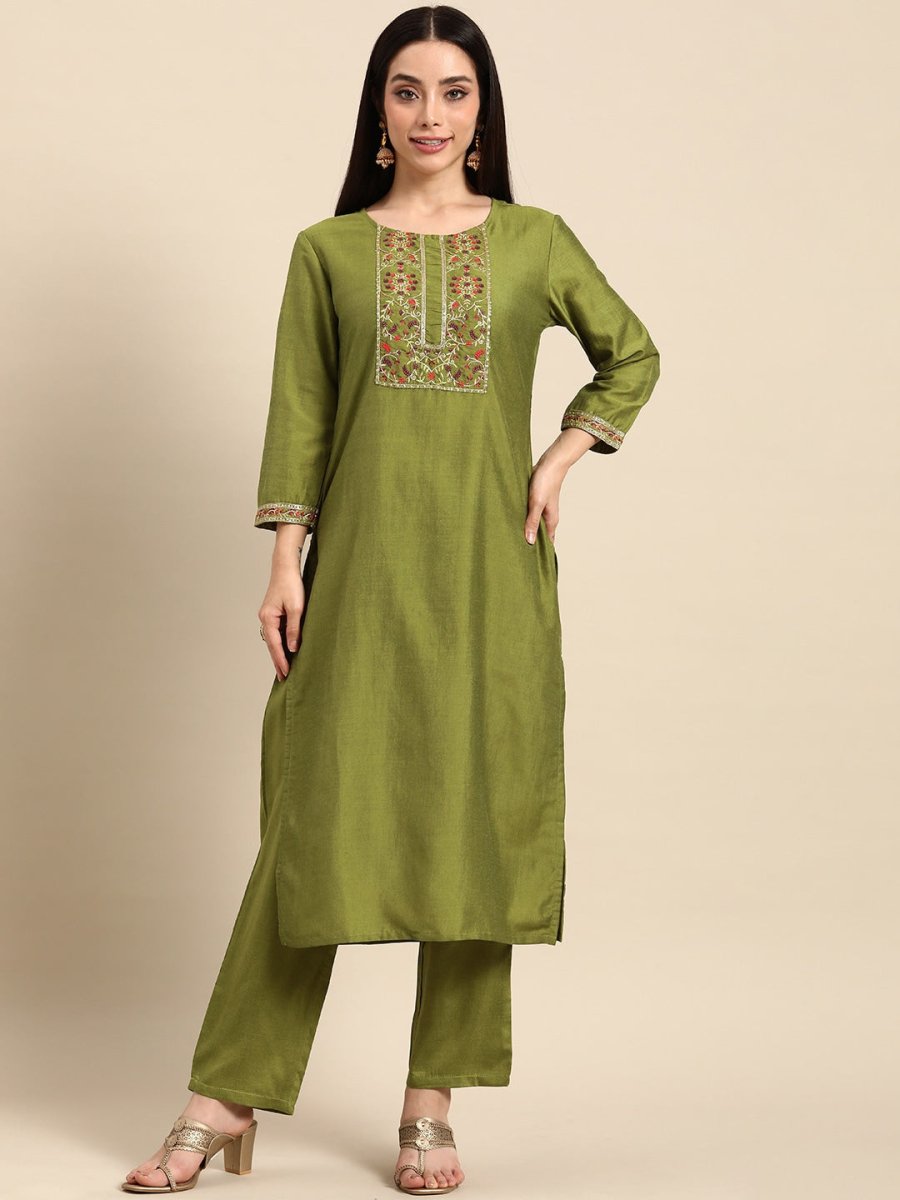 All About You Women Ethnic Motifs Embroidered Sequinned Kurta With Trousers