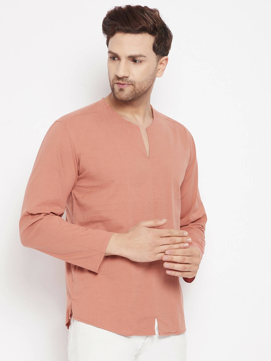 Even Apparels Brown Pure Cotton Men's Kurta With Slit Neckline 