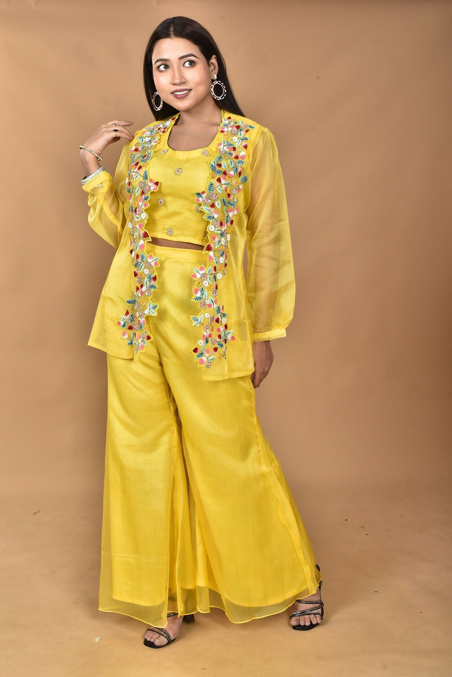 Morchari Women Hand Embroidery Crop Top-Yellow 