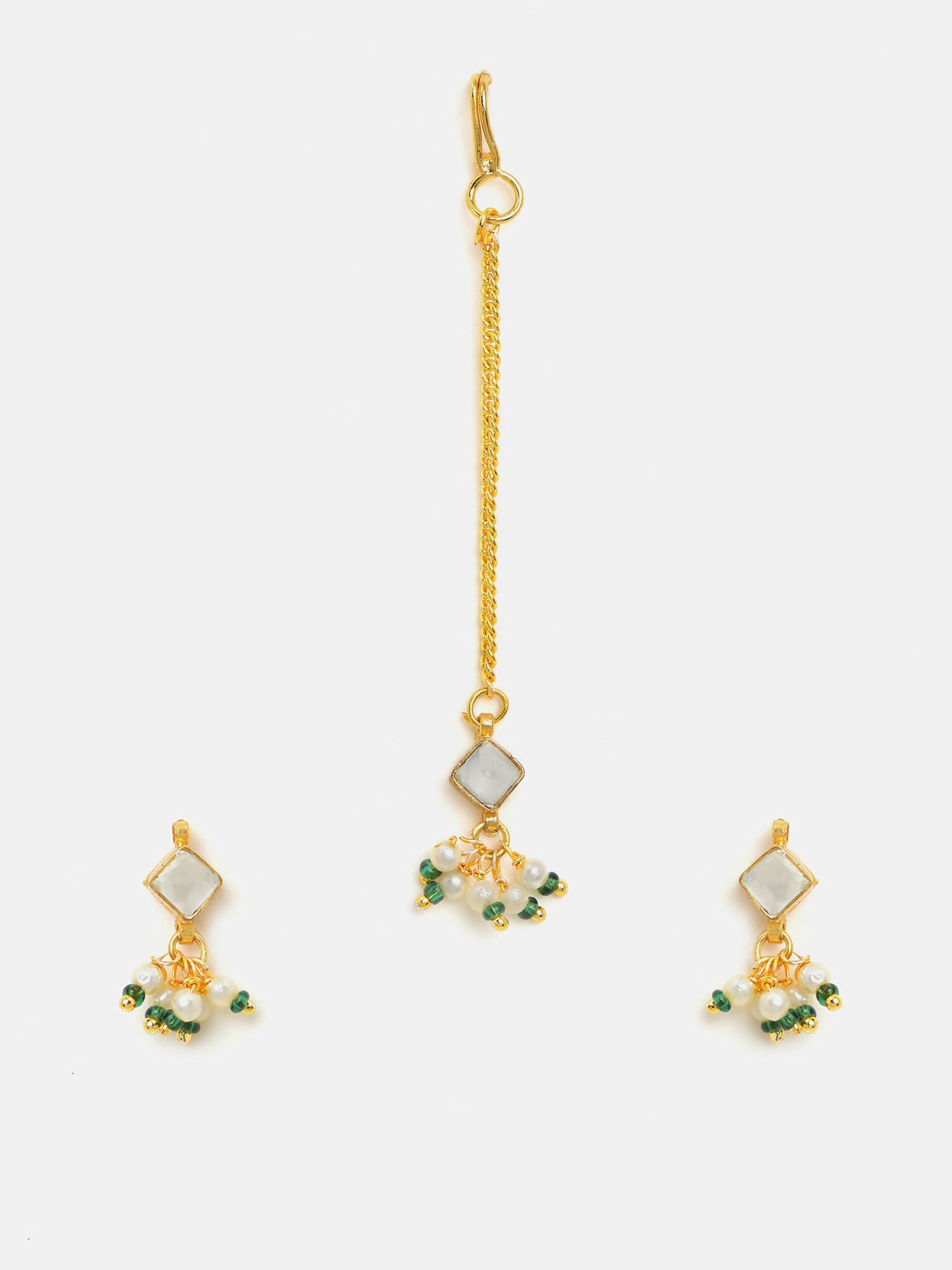 Ruby Raang Double Color Drops Maang Tikka And Earrings Set