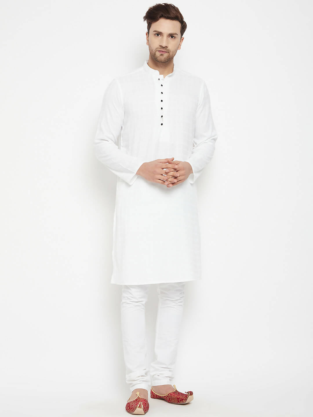 Even Apparels White Viscose Long Men's Kurta With Band Collar 