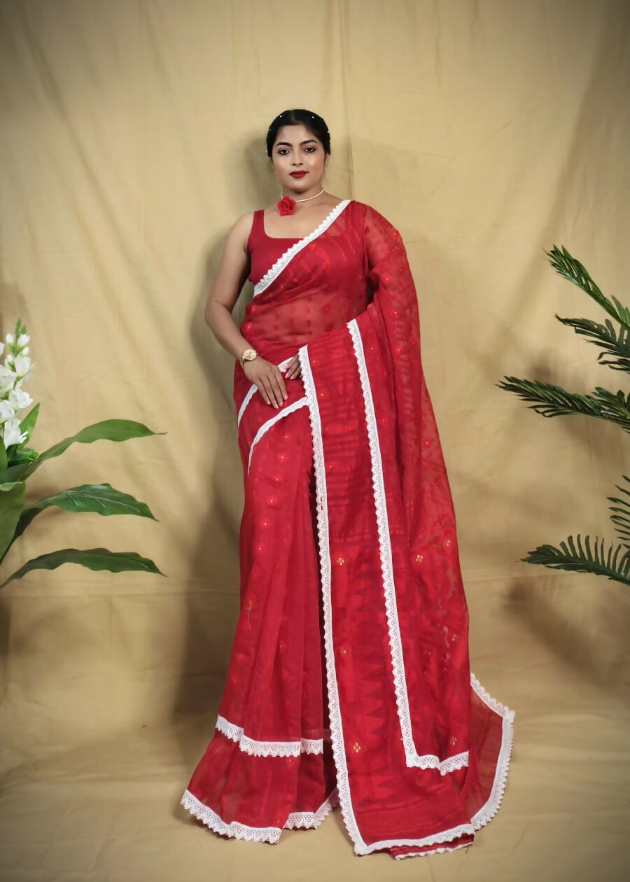 Exclusive Collection Beautiful Red Jaal Jamdani Grab2Buy 