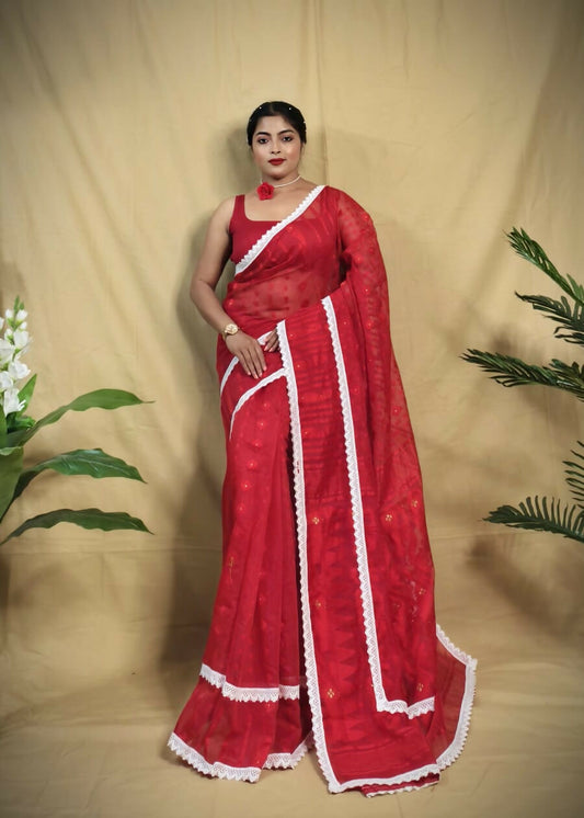 Exclusive Collection Beautiful Red Jaal Jamdani Grab2Buy 