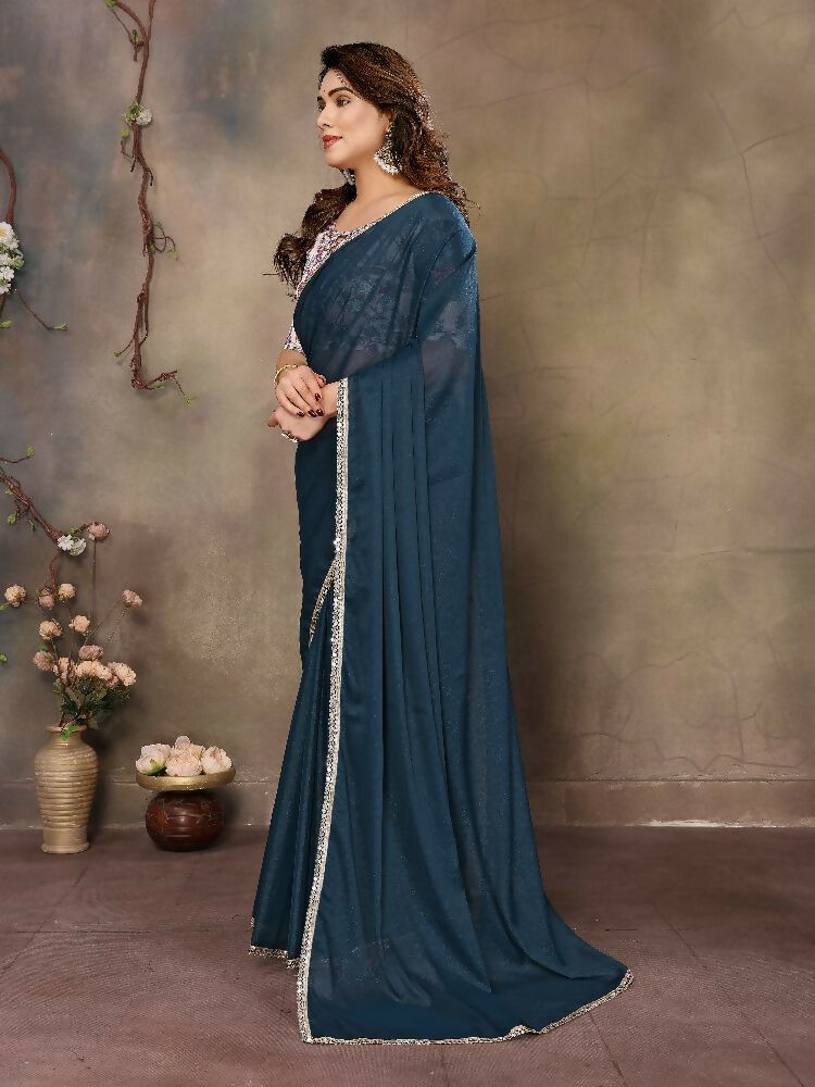 PR Fashion Morpich Star Georgette Solid Georgette With Mirror Border Saree
