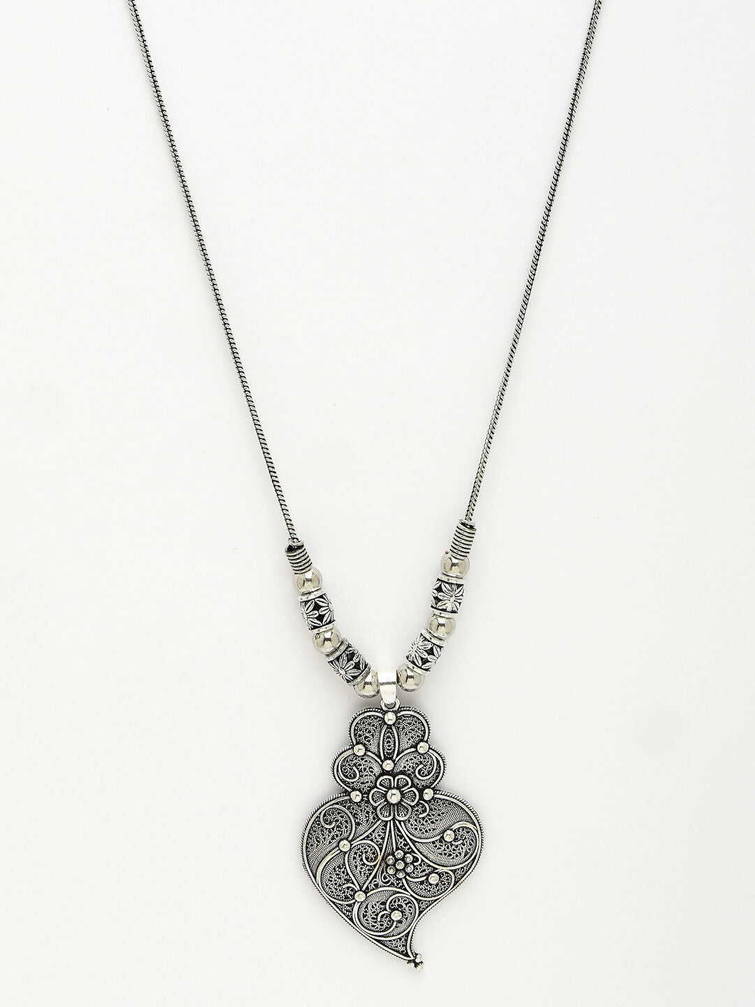NVR Women's Silver-Toned German Silver Oxidised Pendant with Chain 