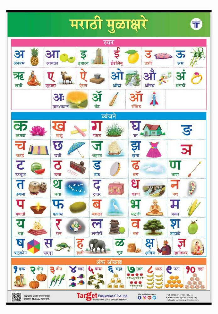 Jumbo Set of 2 Early Learning Charts contains Alphabets & Numbers in Hindi & Marathi for kids 