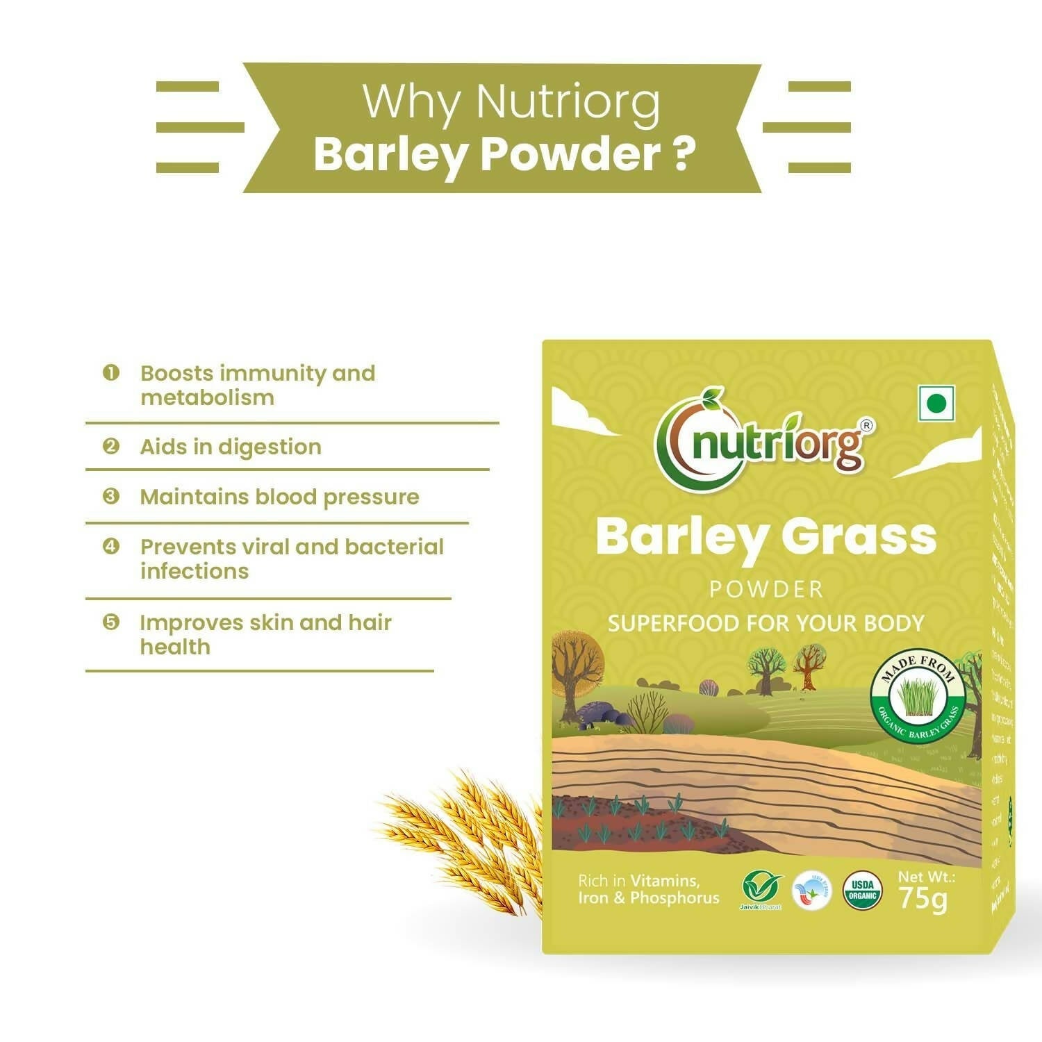 Nutriorg Certified Organic Barley Grass Powder 