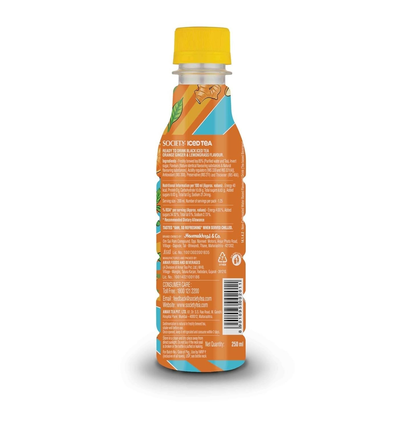 Society Iced Tea Bottle Orange Ginger Lemongrass Flavour 