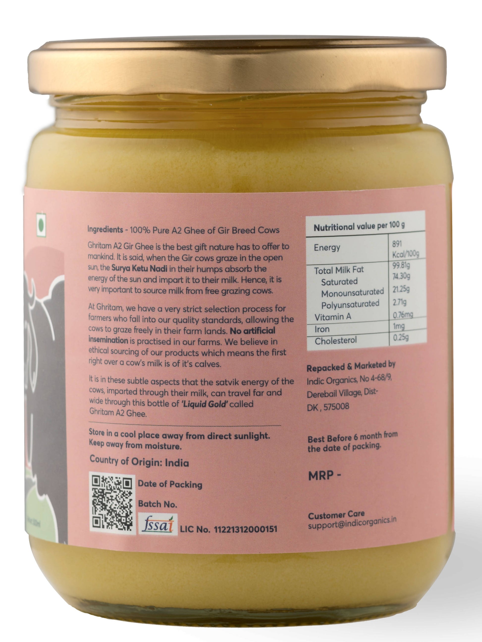Indic Organics Gir Cow's A2 Ghee | Desi Gir Cow Ghee | Premium and Organic Desi Ghee 