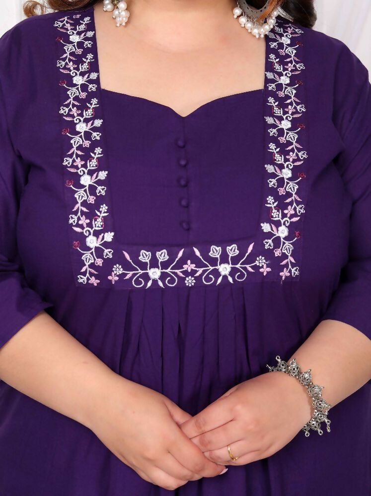 Miravan Womens Plus Size Purple Embroidered Kurta With Palazzo And Dupatta Set